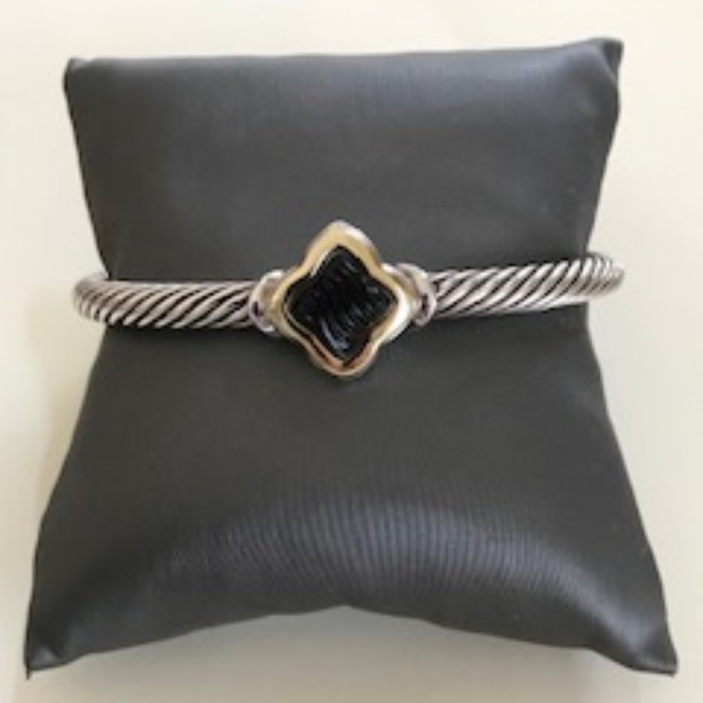 David Yurman Onyx Quatrefoil Cable Cuff Bracelet